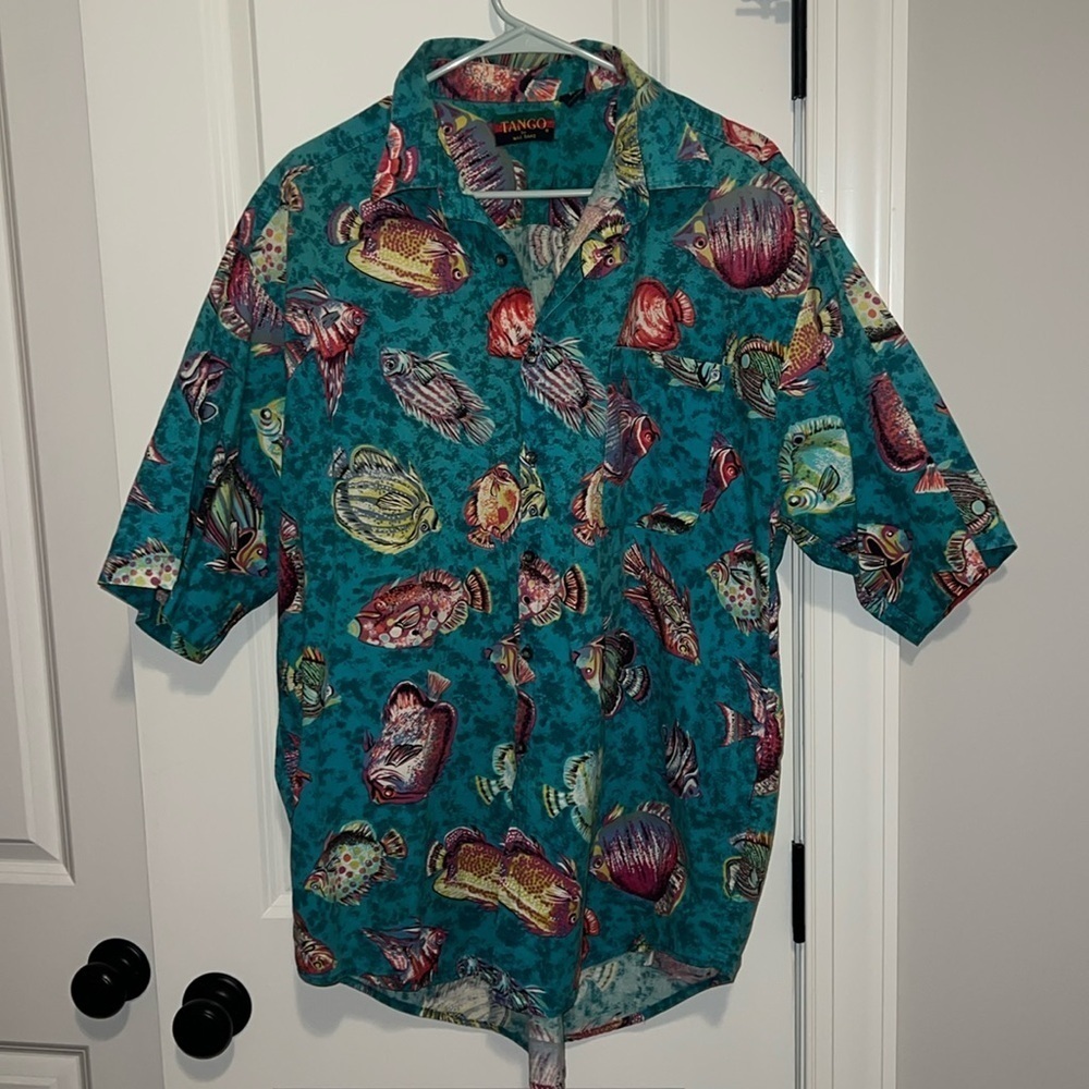 🐠 Tango by Max Rabb XL Men’s Button Down Vintage Shirt Ocean Fish 100% Cotton